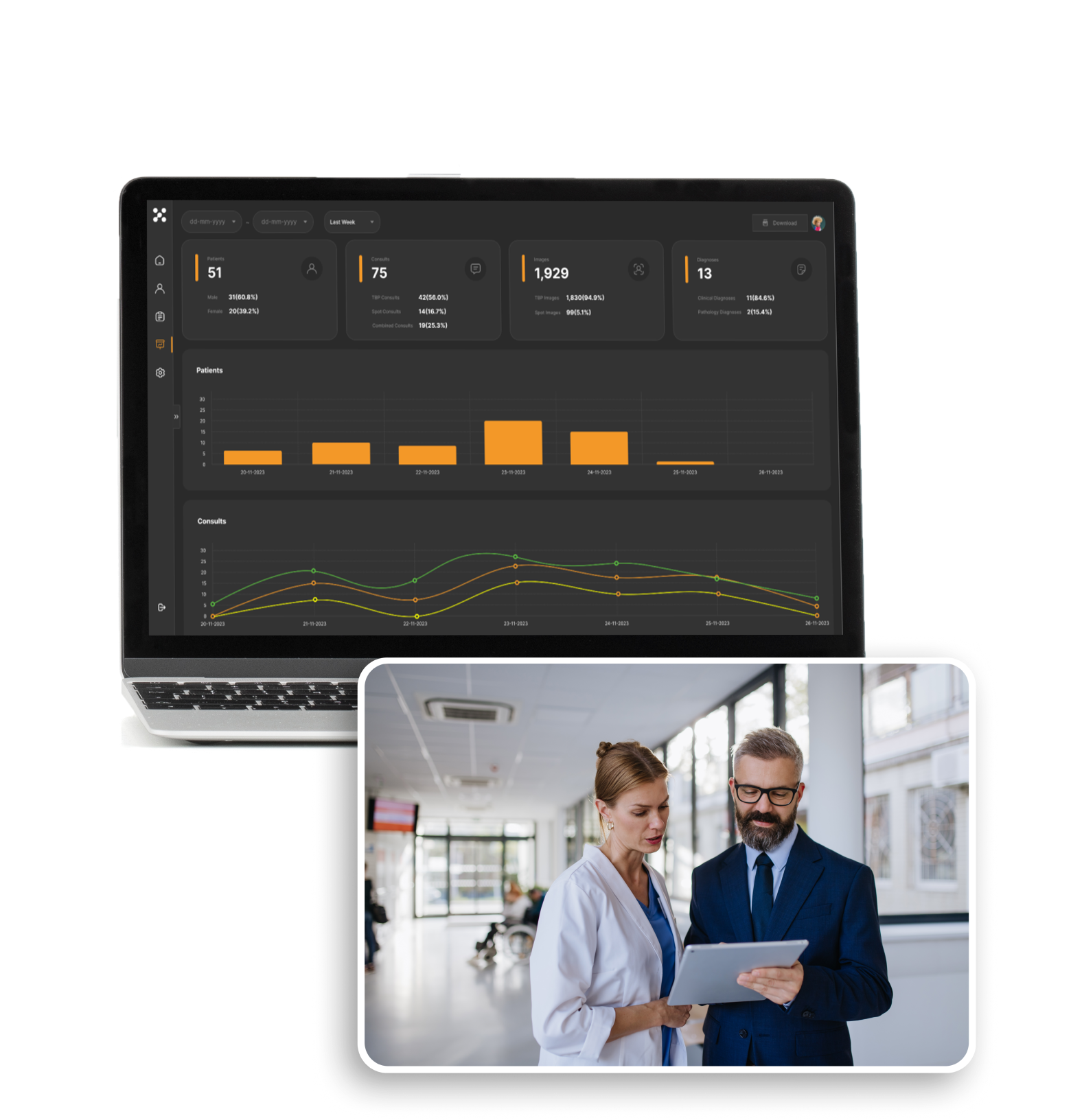 DERMAP’s clinic dashboard function screen where you can check hospital operation information in an intuitive graph